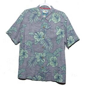 Tommy Bahama Silk Floral Marlin Camp Hawaiian Shirt Size Large Island Modern Fit